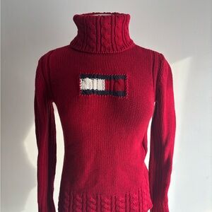 Tommy Hilfiger Rich Red Cable Knit Turtleneck